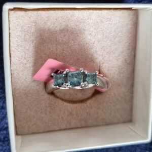 Macy's 14K Gold Ring with 3 Blue Diamonds 1 Carat TW